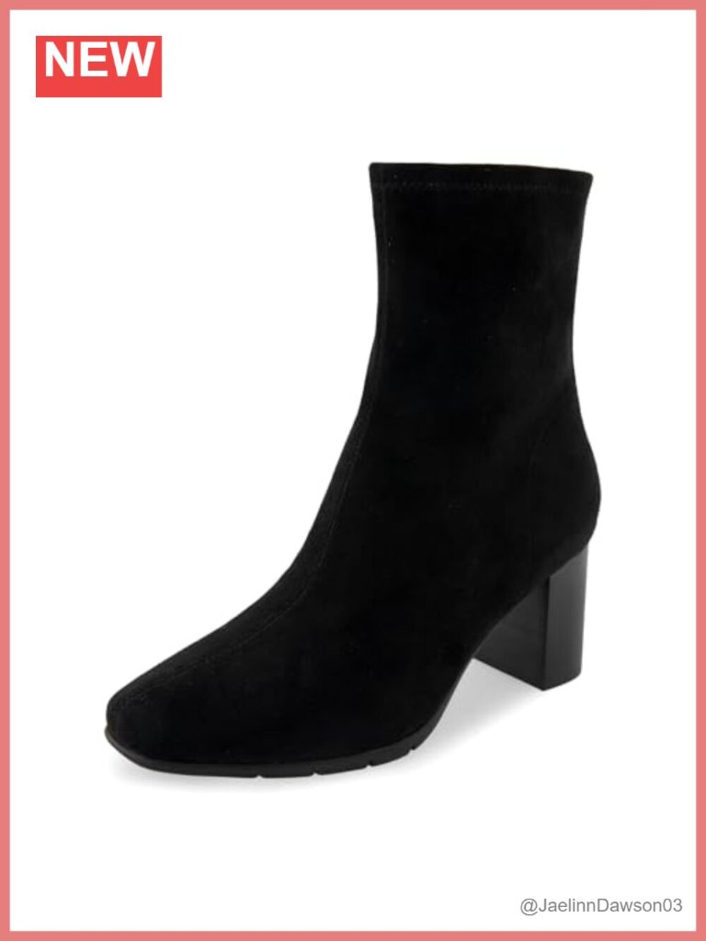 Mid-Calf Block Heel Bootie Square Toe Stretch Zip